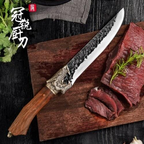 Handmade Kitchen Knife Chinese Cleaver Vegetables Meat Slicing Cooking Tools Fixed Blade Leather Scabbard Pchak Outdoor Camping