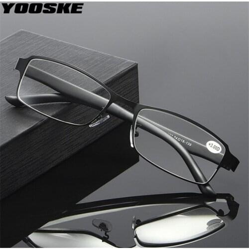 YOOSKE TR90 Square Reading Glasses Men Titanium Alloy Eyeglasses Man Business Hyperopia Prescription Glasses +1.0 1.5 2.0 2.5