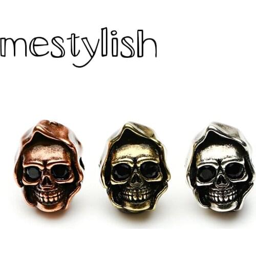 Mestylish 4pcs/Lot Micro Inlay Black Zircon Antique Copper Skull DIY Charms Beads Fit DIY Making Jewelry Bracelet Necklace