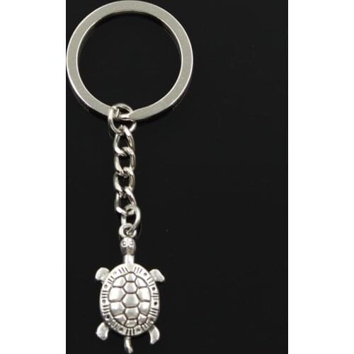 Fashion 30mm Key Ring Metal Key Chain Keychain Jewelry Antique Silver Color Plated Tortoise Turtle Sea 30x15mm Pendant