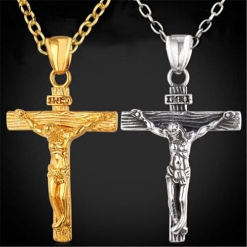 Fashion Style Men Crucifix Zinc Alloy Trend Hip Hop Rock Style Pendant Necklace Catholic Religious Cross Hip-hop Jewelry Gift
