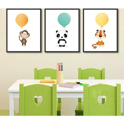 Cartoon Cute Small Animals With Balloon Poster Canvas Painting Art Print Poster Art Wall Picture Home Decor Painting No Frame