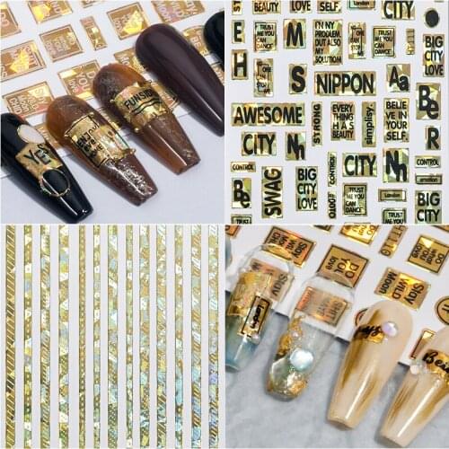 1Pc English Letter Nail Art Stickers Laser Bronzing Letter Nail Decals Self-Adhesive 3D Letter Nail Art Foil Tips Decoration