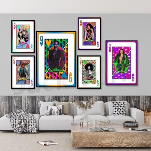 Star character queen king wall picture playing card art poster print couple couple canvas painting living room