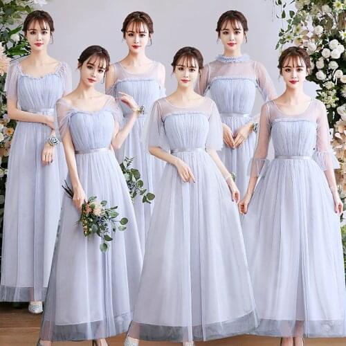 Newest Style Elegant Women Wedding Party Gray Pink Tulle Summer Prom Party Bridesmaid Dresses Sisters Guest Prom Dress