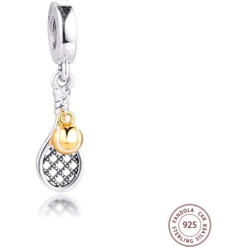 2020 New 925 Sterling Silver Tennis Racket & Ball Dangle Charms Fits Pandora Bracelet Metal Beads for Jewelry Making