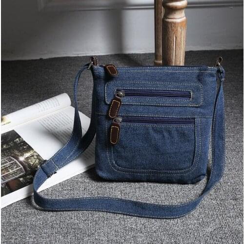 2021 New front double zippers shoulder bag cotton denim cross body bag lady jeans messenger bag woman small bag