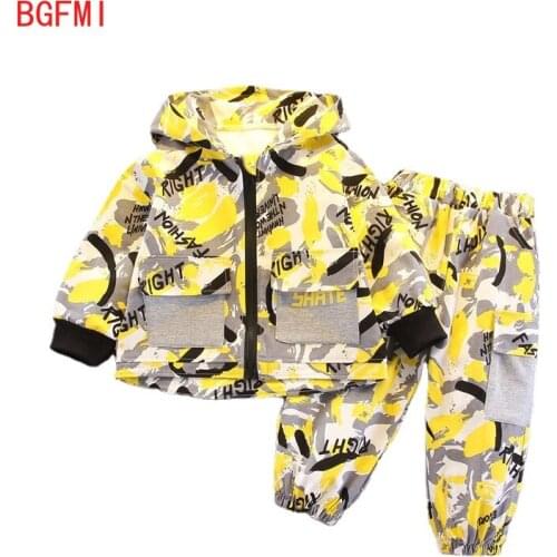 2020 New Spring Autumn Baby Boys Girls Sport Set Children Kids Outwear Camouflage Hooded +Overalls, Kids Two Casual Sports Suits