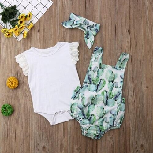 2019 New Summer Baby Girls Cactus T-shirt Tee+Short Romper Bodysuit Jumpsuit 2PCS Outfits
