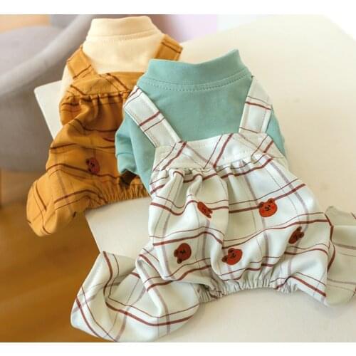 Pet clothing dog cat clothing autumn winter warm small and medium-sized dog embroidered bear lantern pants dog Jumpsuit