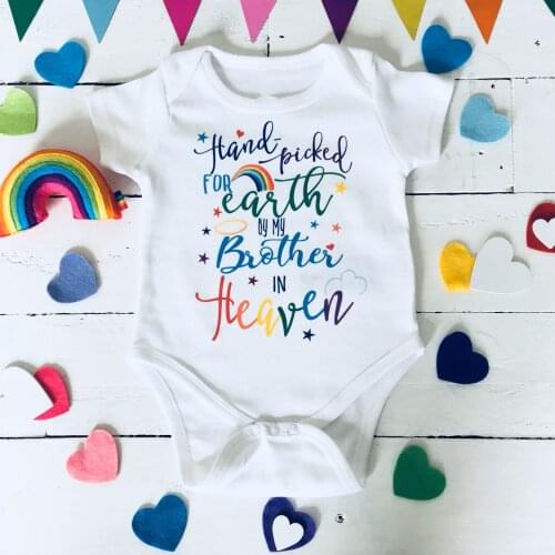 Hand Picked for Earth By My Brother In Heaven Baby Bodysuit Cute Casual Short Sleeve Body Baby Boy Girl Rompers Clothes