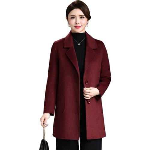 Pure Wool Coat Middle Elderly Womens Clothing Autumn Winter Mid Long Suit Collar Outwear Double Sided Woolen Coat Thick Jackets