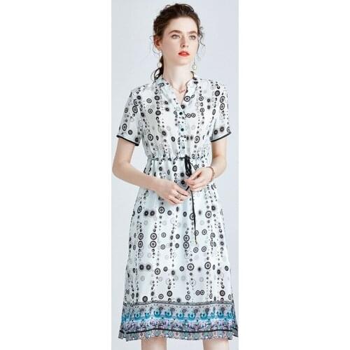 White Black Polka Dot Floral Silk Dresses Women 2021 Summer Long Casual Sexy Office Work Daily Dress Plus Size Slim Fit A Line