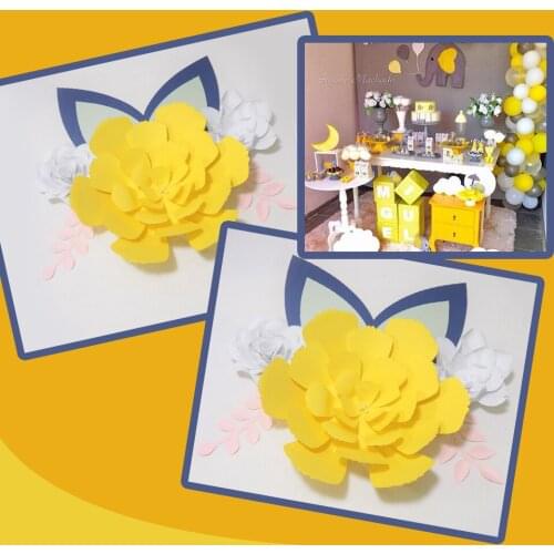 DIY Large Giant Paper Flowers Rose Fleurs Backdrops 3pcs+ 2 Leaves+ 2 Ears For Wedding Decorations Nursery Kids' Birthday Video