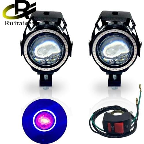 2pcs U7 Led Motorcycle Angel Eyes Headlight DRL Spotlights Auxiliary Bright Led Bicycle Lamp Accessories Car Work Fog Light