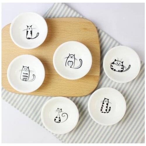 6pcs/1PC Cat Sauce Dish Ceramics Mini Plate Dinner Tray Cartoon Dish Creative Cute Cat Small Saucer Shape Creative Snack Plate