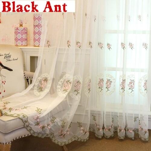 Pink Flower Curtain Sheer Voile Curtinas for Living Room Tulle Curtain Fabrics Cortinas Rideaux Drapes Blue Custom X487 #30