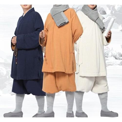 Unisex Linen&cotton Winter warm lohan Arhat suits kung fu martial arts uniforms zen suit shaolin monk buddhist clothing brown