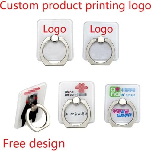 50-100pcs Customized products free print logo crystal ring bracket cartoon flat holder universal mobile phone buckle custom LOGO
