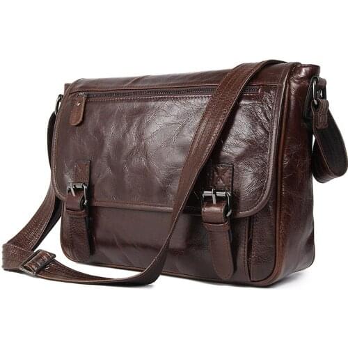 Nesitu High Quality Vintage Casual Coffee Real Skin Genuine Leather Cross Body Men Messenger Bags Shoulder Bag M7022