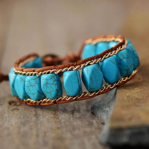Outstanding Bold Leather Bracelets Turquoises Stone Wrap Bracelets Bohemian Teengirls Handmade Bracelet Jewelry