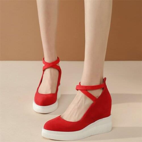 2021 Mary Janes Women Genuine Leather Wedges High Heel Ankle Boots Female Round Toe Platform Pumps Shoes Casual Oxfords Shoes