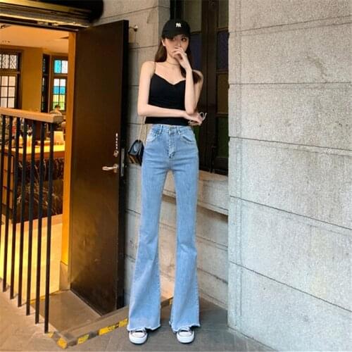5XL Plus Size Jeans Spring Summer New Retro Solid Color All-match Button Zipper High Waist Mopping Denim Flared Trousers ZM122
