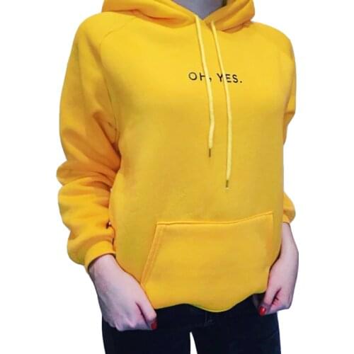ZuoLunOuBa Autumn Winter Fleece Oh Yes Letter Harajuku Print Pullover Thick Loose Women Hoodies Sweatshirt Female Casual Coat