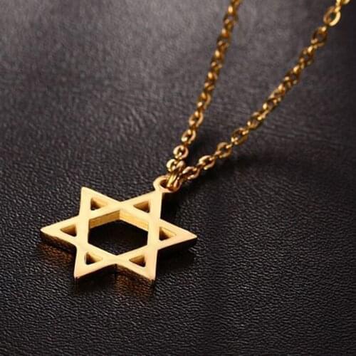 Female Fashion Hexagram Pendant Necklace Stainless Steel Chain Gold-Color Necklace for Women Utn8041