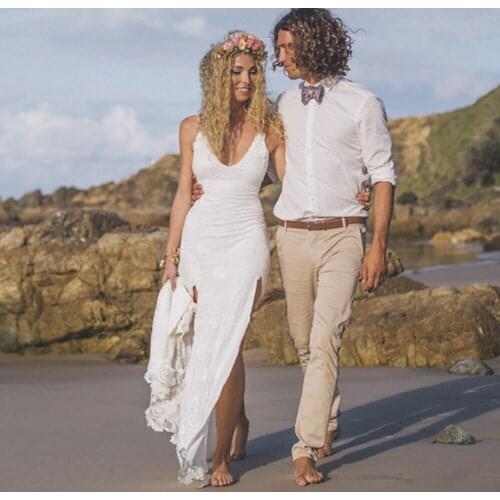 Vestidos De Noiva 2020 High Quality Hot Sale Sexy Backless Appliques Chiffon Beach Wedding Dress Floor-Length Gown