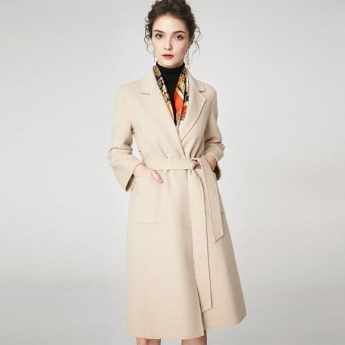 Women s winter coat beige Double sided wool cashmere outwear 2019 autumn plus size ladies fashion overcoats long free ship