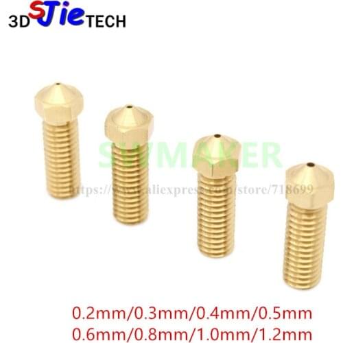 1pcs All Metal Brass Stainless steel nozzle 3mm filament 0.2/0.3/0.4/0.5/0.8mm 1.0mm 1.2mm high flow big caliber Volcano nozzle