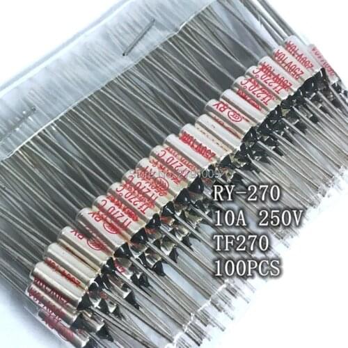 100pcs RY FUSE RY-270 Temperature Fuse RY Tf Metal Shell Heat Protector 10A250V TF 270 C Temperature Switch 270C Insurance Pipe