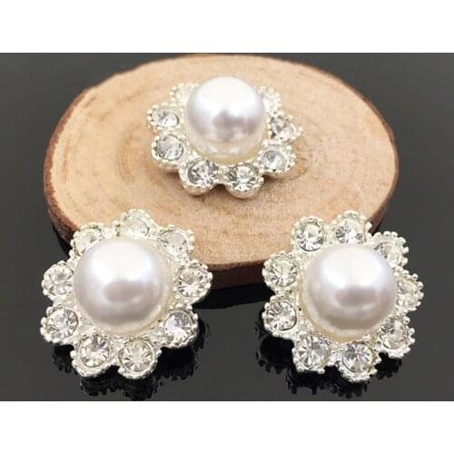 2016New 60Pcs 24mm Rhinestone Pearl Flower button for Wedding Embellishment and DIY Hair Accessories HZ136
