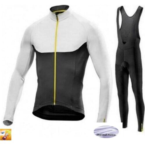 2019 White MAVIC TEAM Winter Thermal Fleece Cycling Jersey Bike Pants Set Mens Ropa Ciclismo 16D Bicycling Maillot Culotte Wear