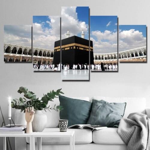 5 Panels Great Mosque Of Mecca Building Muslim Hajj Canvas Painting Poster And Prints Islamic Wall Art Rerligion Picture Decor