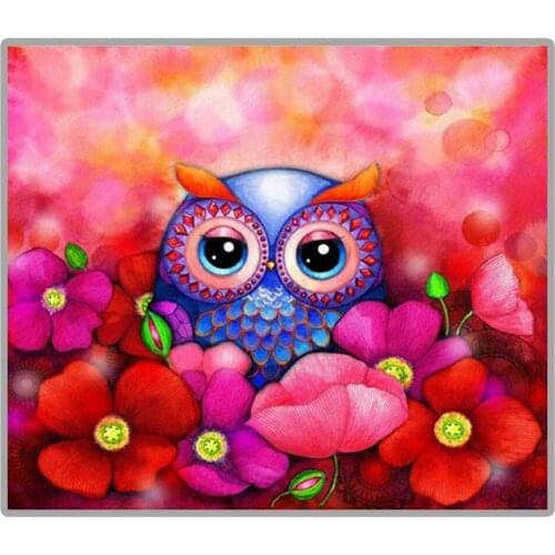 "Blue Owl and Red Flowers" 5D DIY Diamond Painting Full Square/Round Diamond Embroidery Sale Mosaic Picture of Rhinestones Decor