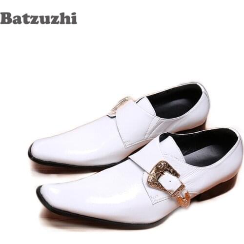 Batzuzhi Fashion Men Leather Shoes Genuine Leather Dress Shoes for Men White Leather Wedding Shoes Male Zapatos Hombre,Big US12