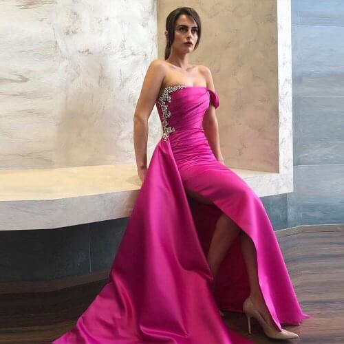Bbonlinedress Mermaid Evening Dresses 2020 Crystal Beading Strapless Long Formal Gowns Elegant Prom Dress robe de soiree