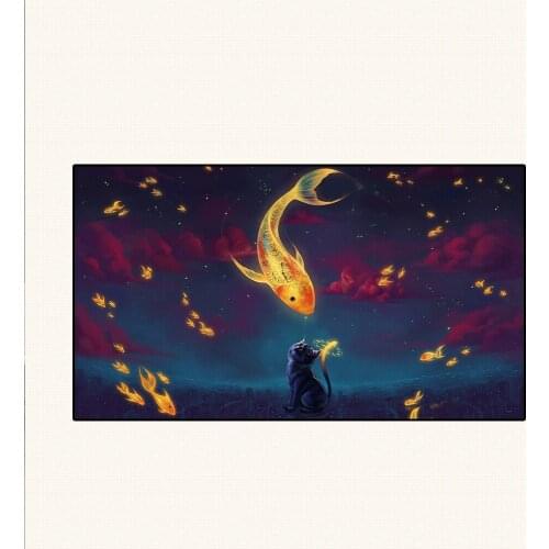 Large 5D DIY Diamond Painting Full Rhinestone Embroidery Fish In the Sky and The Cat Mosaic Needlework Decor Home