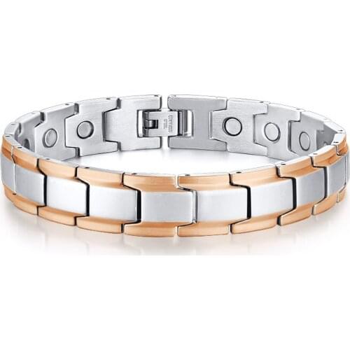 Classic rose gold silver color charm cuff bangle stainless steel jewelry male magnet bracelet for men boyfriend gift