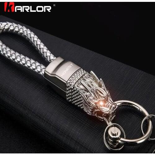 Dragon Head Model Weave Keychain Key Holder Zinc Alloy Durable Car Key Ring Chain Automobiles Car Styling Car Accessories Gifts