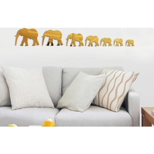 HOT 7pcs 3D Mirror Surface Wall Sticker Decal Elephant Shape DIY Art Mural Removable Home Room Decor NDS