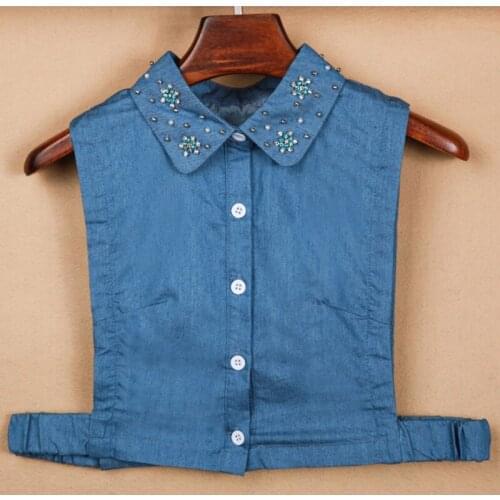 Cotton Cowboy blue jeans color Fake Collar Ladies' Handmade Bead Shirt cotton beads embroidered temperament fake collar shirt