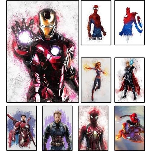 Marvel Superhero Avengers Captain Marvel Poster Canvas Painting Spiderman Iron Man Captain America Wall Artist Home Decoration