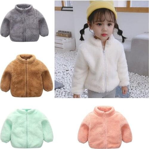 Winter Girls Plush Coat Outerwear Kids Warm Jacket Zipped Casual Jackets Toddler Baby Girl Clothing