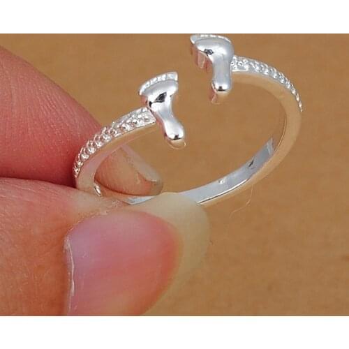 Fashion Women Jewelry Foot Silver Color Bridal Rings for Wedding Engagement Adjustable Ring Set Gifts