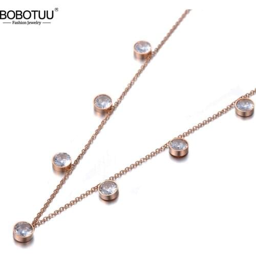 BOBOTUU Trendy Bohemia Stainless Steel CZ Crystal Love Circles Choker Necklaces For Women Chic Charm Pendant Necklace BN19205