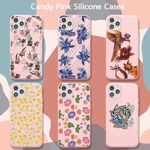 Etros fashion flower fish parrot Phone Case for iPhone 8 7 6 6S Plus X 5S SE 2020 XR 11 12 Pro mini pro XS MAX Matte Candy Pink