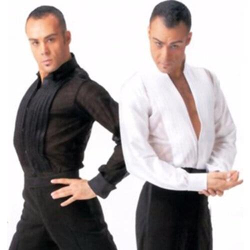 Free Shipping Latin Dance Tops For Males White Black Silk Satin Shirt Wears Men Bollywood Paso Professional Ballroom Jacket 6076